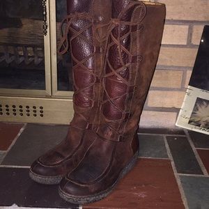 Born Tall Wedge Boots Brown Sz 8 Side Zip Lace Up